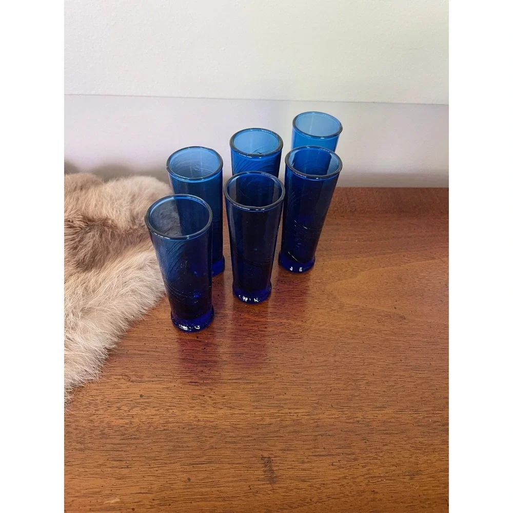 Cobalt blue glass Hand Blown‎ double Shot Liqueur Glass Base Vintage barware